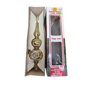 Vintage Gold Silver Glass Christmas Tree Topper 12" European Old World Tradition